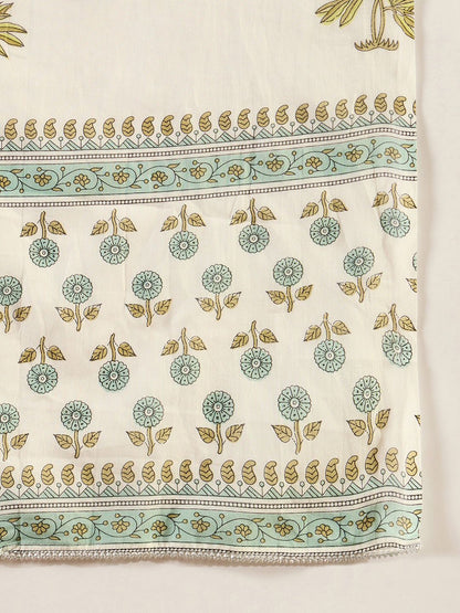 Floral Printed Empire Sequinned Pure Cotton A-Line Kurta With Trousers & Dupatta