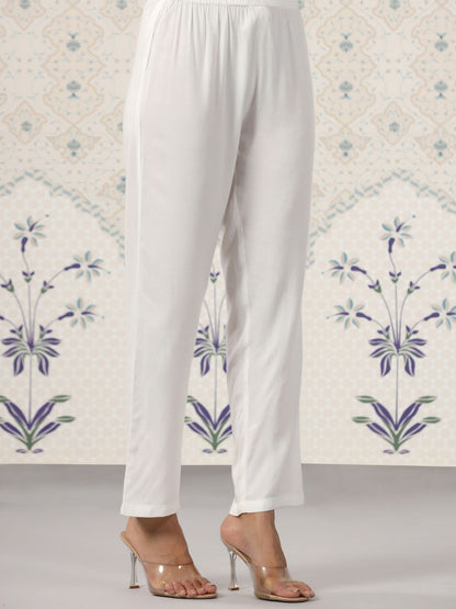 Dhiyona OD  Ethnic Motif Printed Tie Up Neck A-Line Kurta With Trousers