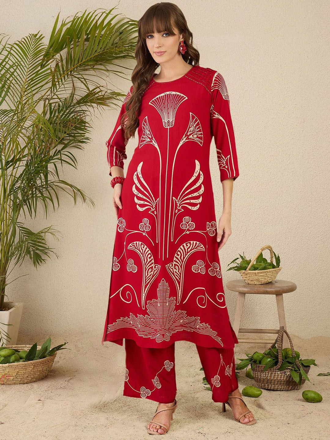 Dhiyona IE Indo era Printed Straight Tunic & Trousers Co-Ord Set