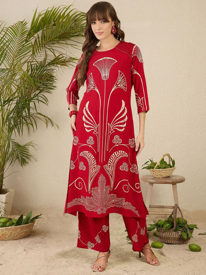 Dhiyona IE Indo era Printed Straight Tunic & Trousers Co-Ord Set
