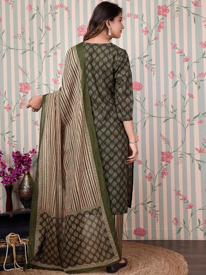 Dhiyona OD  Floral Printed Regular Pure Cotton Kurta with Trousers & Dupatta