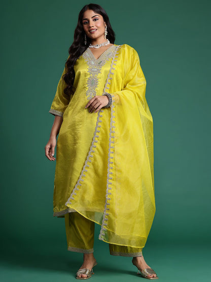 Dhiyona IE Embroidered Kurta with Trousers & Dupatta