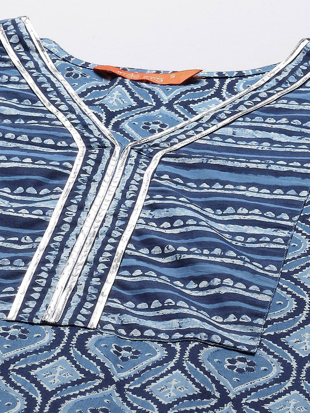 Blue & White Ethnic Print Gotta Patti A-line Kurta Trousers & Dupatta