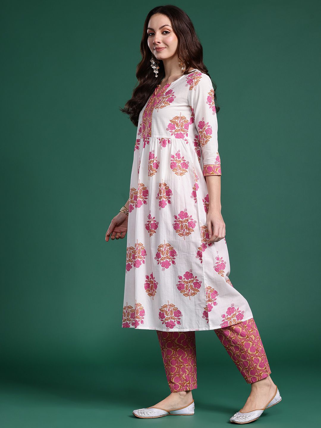 Dhiyona IE Floral Printed Pure Cotton Kurta with Trousers