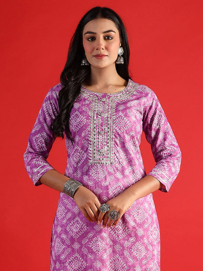 Dhiyona IE Women Ethnic Motifs Printed Cold-Shoulder Sleeves Mirror Work Kurta