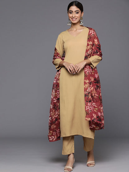Dhiyona VA Women'sRegular Silk Crepe Kurta with Trousers & Dupatta