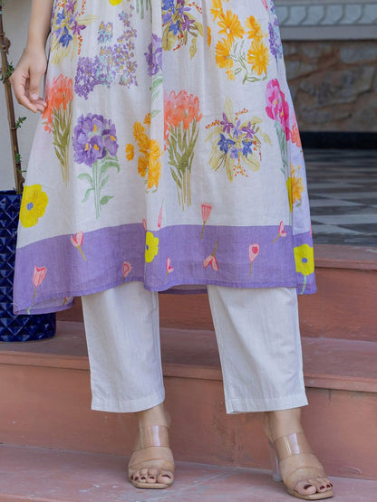 Floral Printed A-Line Pure Cotton Kurta With Trousers