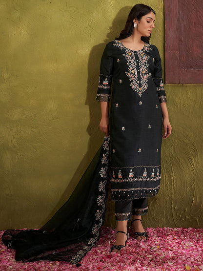 Women Floral Embroidered Regular Beads and Stones Kurta with Trousers & Dupatta