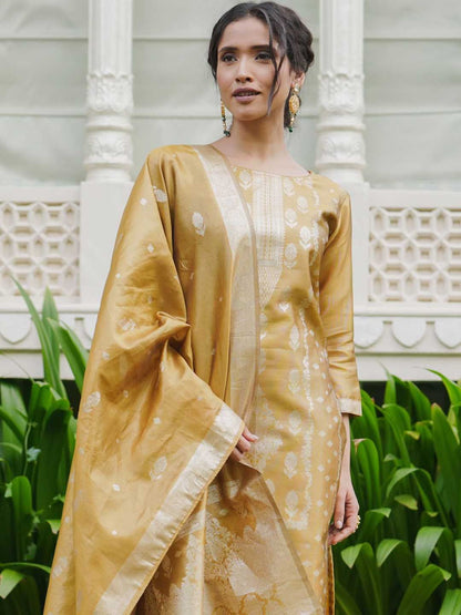 Dhiyona IE Ethnic Motifs Woven Design Straight Kurta With Trousers & Dupatta