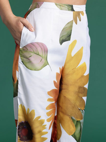 Floral Printed V-Neck Straight Kurta With Trouser