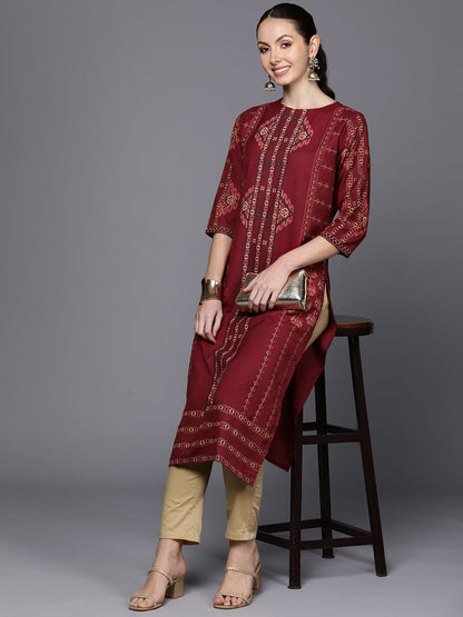 Dhiyona IE Ethnic Motifs Foil Printed Straight Kurta