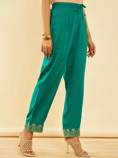 Dhiyona SO Women's Ethnic Motifs Embroidered Regular Mirror Work Kurta with Trouser