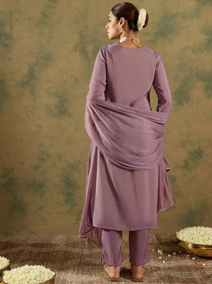 Ethnic Motifs Embroidered Regular Straight Kurta with Trousers & Dupatta