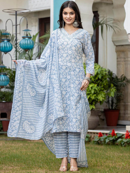 Dhiyona VA Women'sPaisley Printed Regular Kurta with Trouser & Dupatta