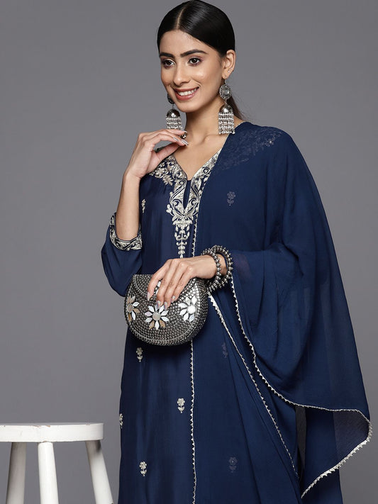 Dhiyona VA Women'sFloral Embroidered Regular Thread Work Kurta With Trousers & With Dupatta