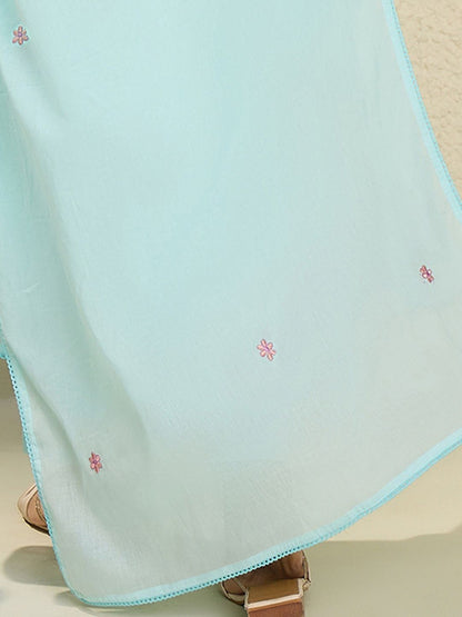 Women Floral Embroidered Regular Thread Work Pure Cotton Kurta with Trousers & With Dupatta