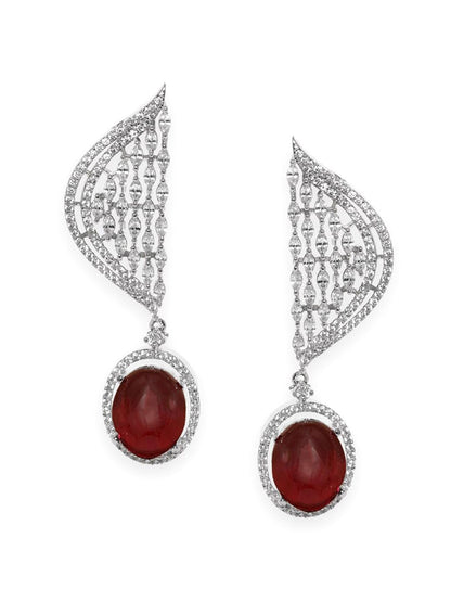 Dhiyona RJ Women's Silver-Plated Ruby & Cubic Zircon Studded Premium Drop Earrings