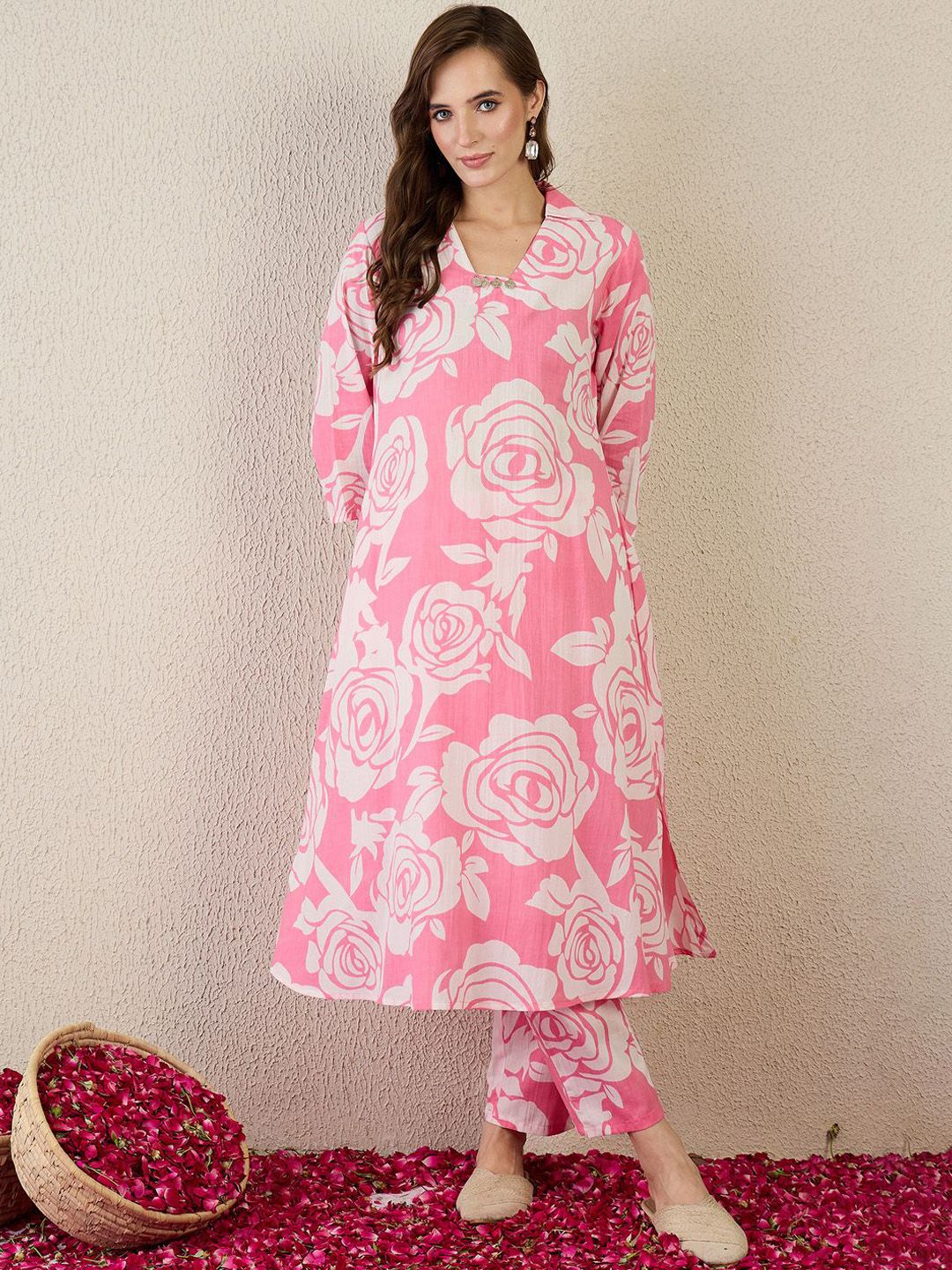 Women Floral Printed Regular Pure Cotton Kurta with Trousers