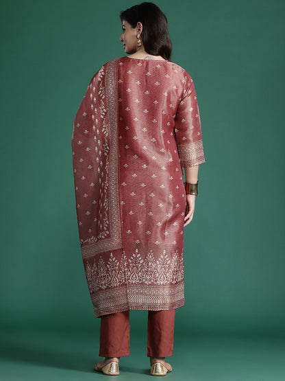 Ethnic Motifs Embroidered Kurta with Trousers & With Dupatta