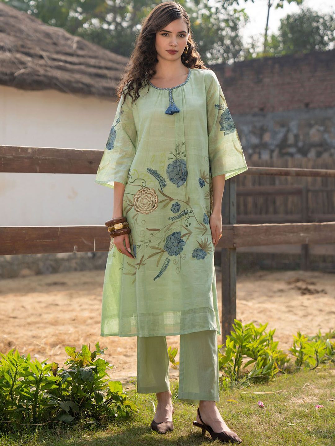 Dhiyona IE Floral Printed Pure Cotton Tunic With Trousers Co-Ords