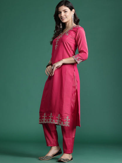 Ethnic Motifs Embroidered Kurta with Trousers & With Dupatta
