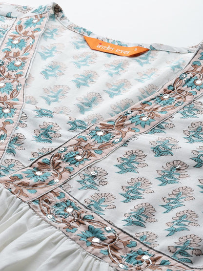 Floral Printed Empire Pure Cotton Kurta with Trousers & Dupatta