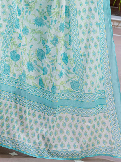 Dhiyona IE Women Floral Printed V-Neck Pure Cotton Kurta With Salwar & Dupatta