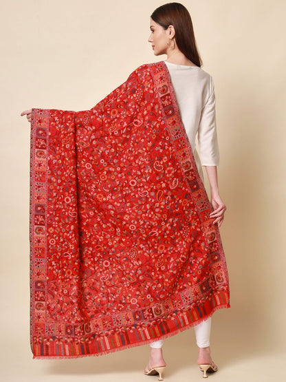 Dhiyona PA Women Red & Grey Woven-Design Kaani Shawl