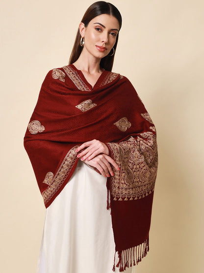 Dhiyona PA Women Wine Aari Embroidered Shawl