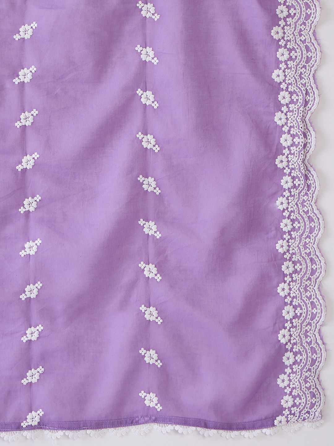 Floral Embroidered Pure Cotton Straight Kurta With Trousers & Dupatta