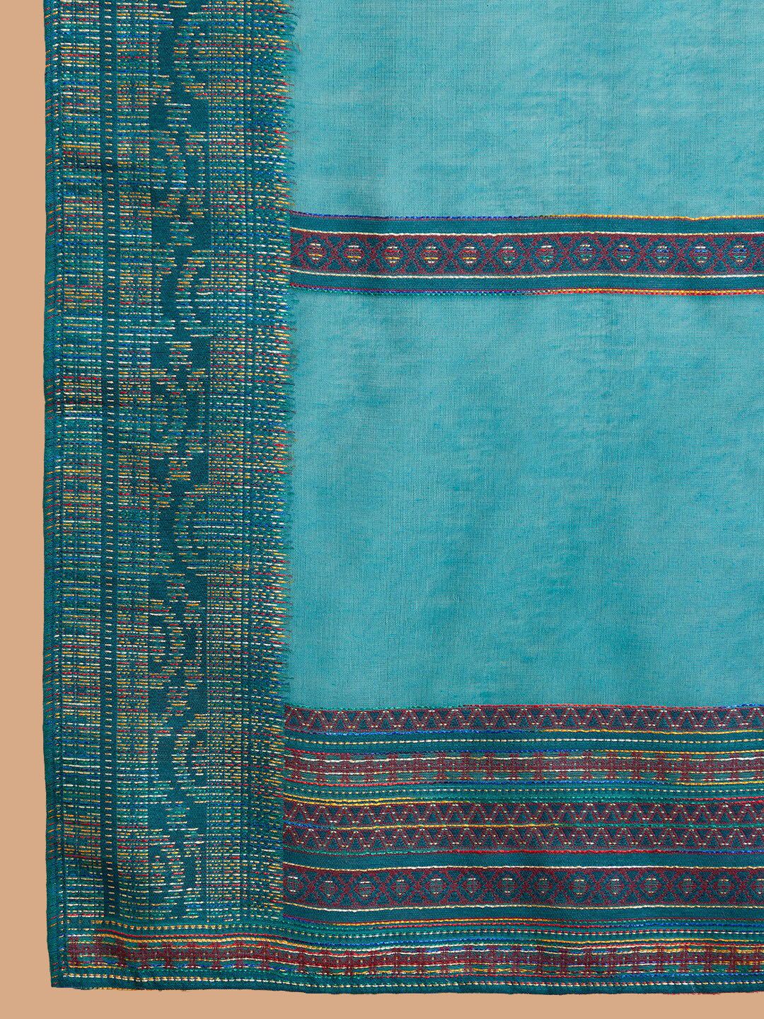 Dhiyona SN Women's Teal Blue Embroidered Zari Sequence A Line Kurta & Trousers Dupatta