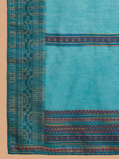 Dhiyona SN Women's Teal Blue Embroidered Zari Sequence A Line Kurta & Trousers Dupatta