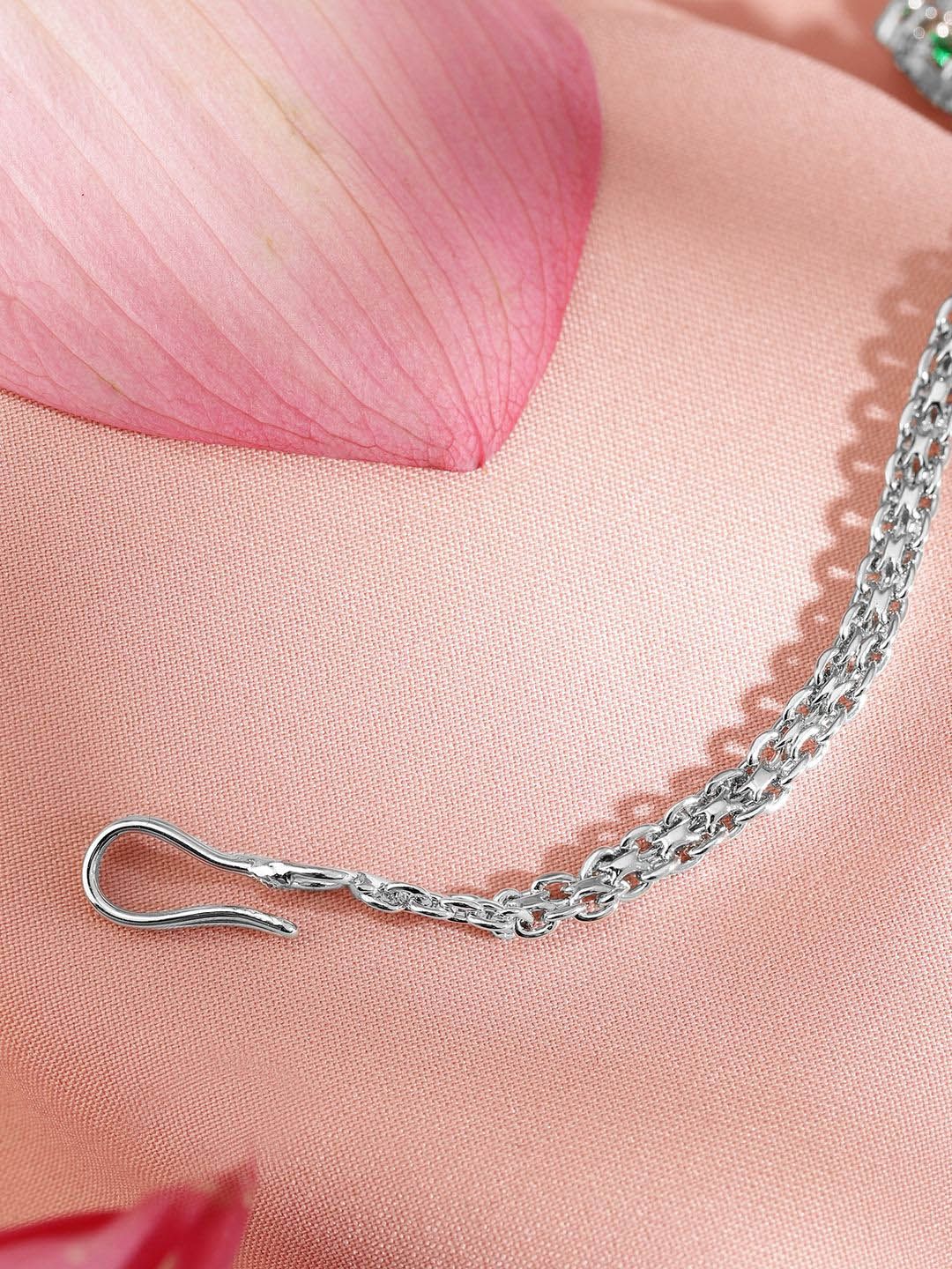 Dhiyona RJ Women's Rhodium-Plated Cubic Zirconia Studded Maang Tikka Head Jewellery