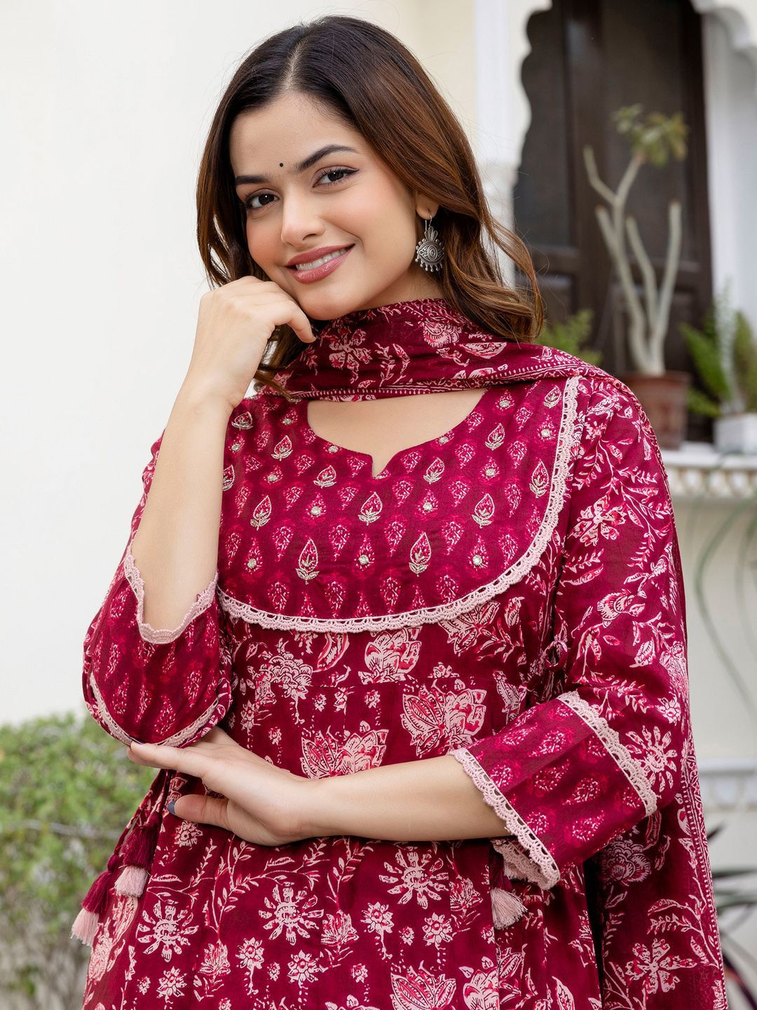 Women Ethnic Motifs Printed Pure Cotton Kurta with Trousers & With Dupatta
