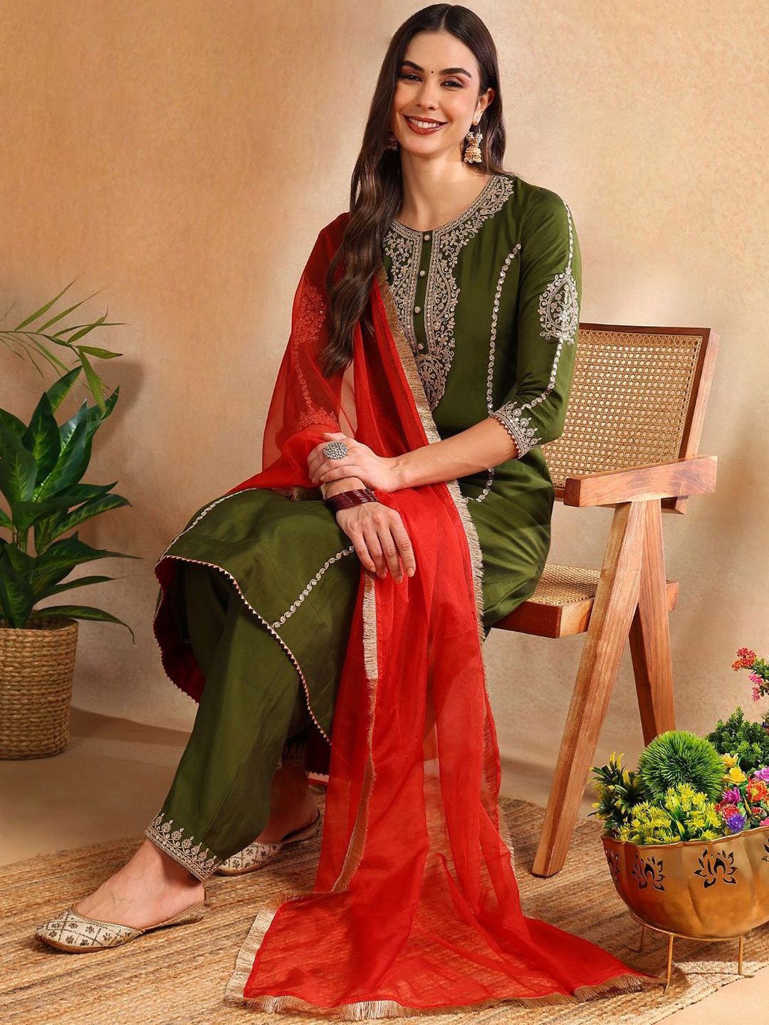 Dhiyona PD Women Women Solid Embroidered A-Line Kurta Sets
