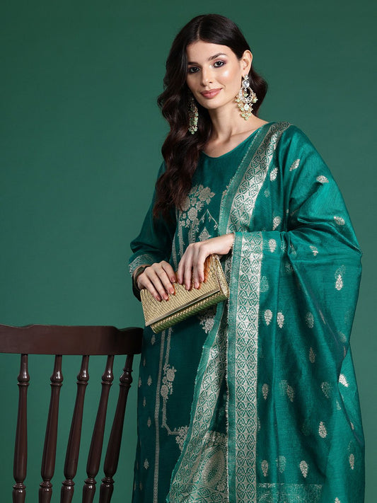 Dhiyona IE Ethnic Motifs Woven Design Zari Kurta With Trousers & Dupatta