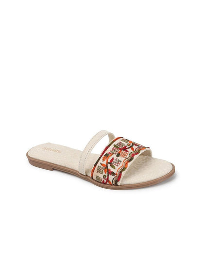 Dhiyona AK Cream-Coloured Embellished Open Toe Flats