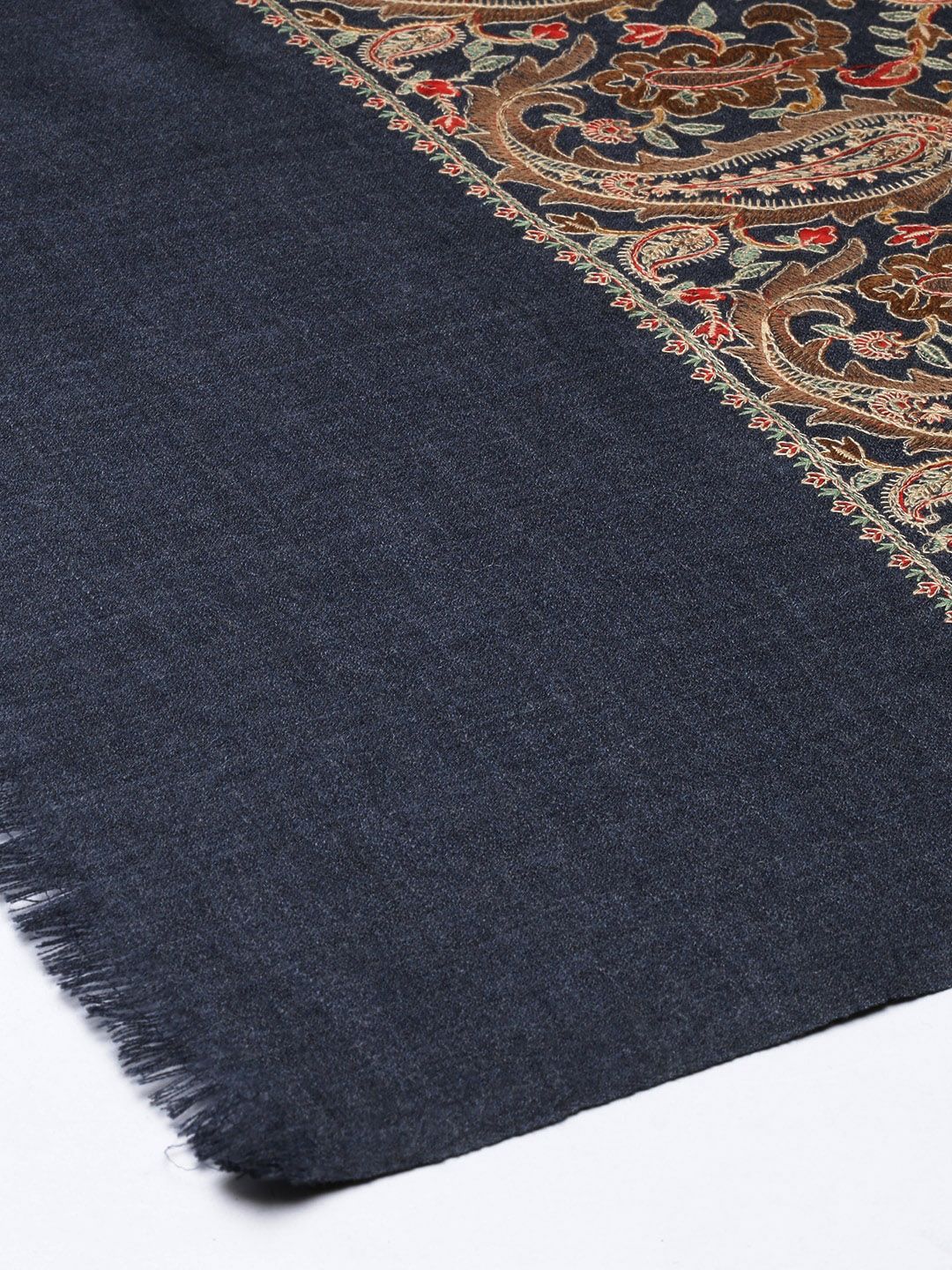 Dhiyona PA Women Navy Blue & Pink Embroidered Woolen Shawl