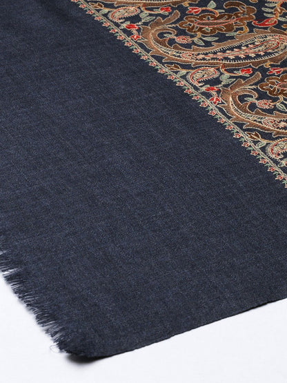 Dhiyona PA Women Navy Blue & Pink Embroidered Woolen Shawl