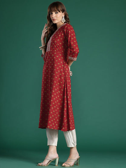 Dhiyona IE Ethnic Motifs Embroidered Mirror Work Pure Cotton Kurta