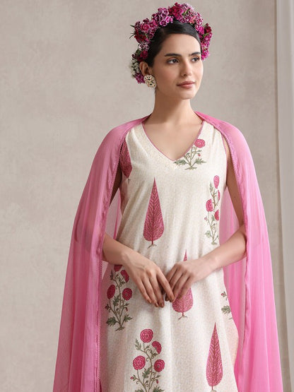 Women's Women Floral Printed Regular Pure Cotton Kurta with Palazzos & With Dupatta
