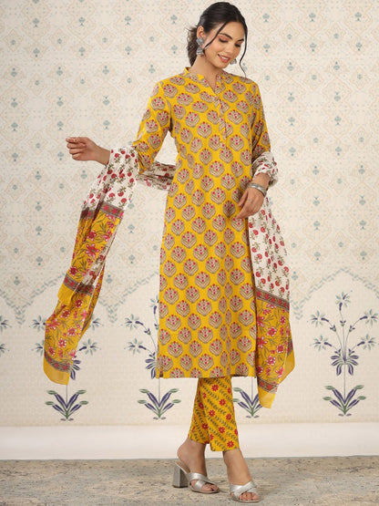 Dhiyona OD  Mandarin Collar Floral Printed Regular Pure Cotton Kurta Set