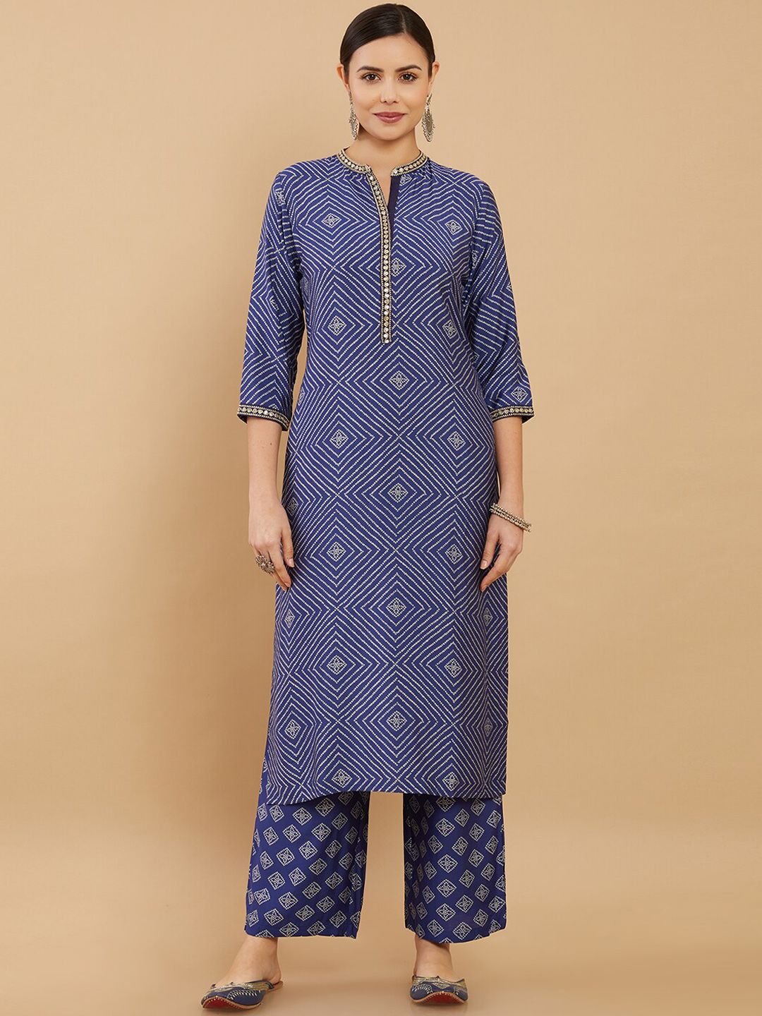 Dhiyona SO Women's Women Blue Printed Kurta with Palazzos