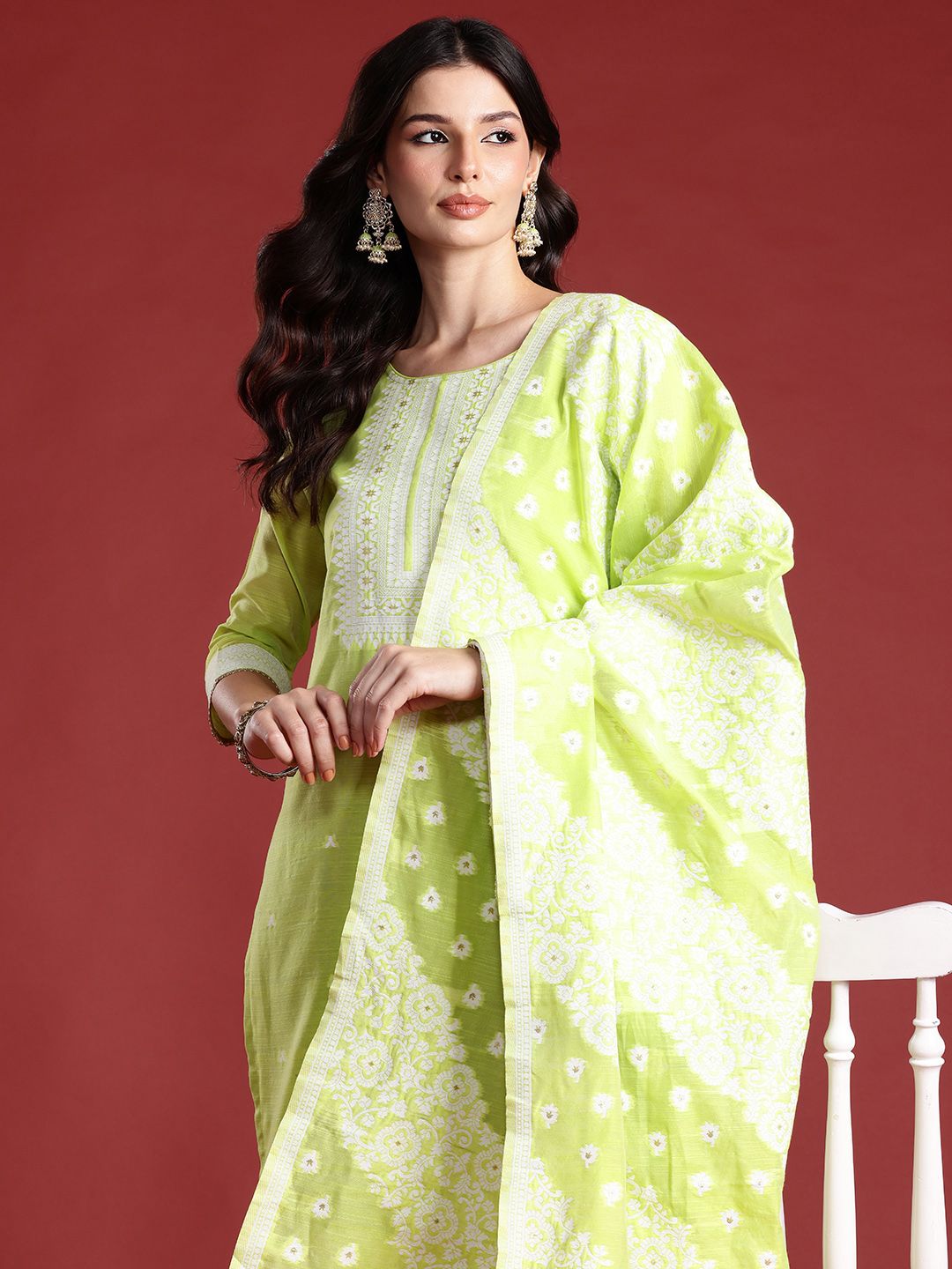 Ethnic Motifs Kurta with Trousers & With Dupatta