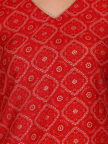 Dhiyona OD  Bandhani Printed V-Neck Gotta Patti Straight Kurta with Trousers