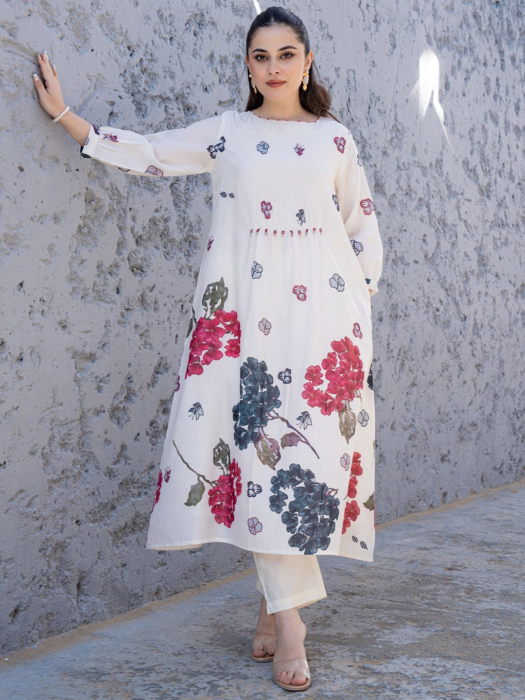Dhiyona IE Floral Printed Pure Cotton Tunic With Trousers Co-Ords