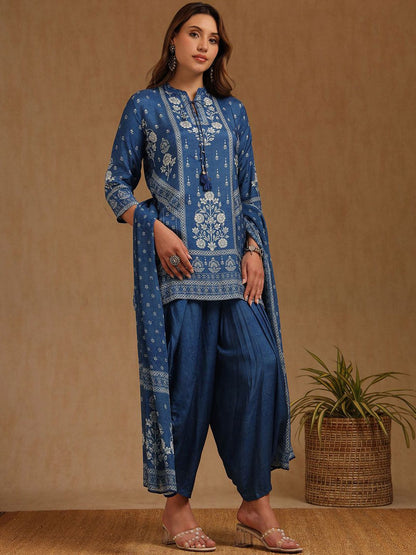 Dhiyona SO Women's Women Ethnic Motifs Printed Kurta with Dhoti Pants & Dupatta