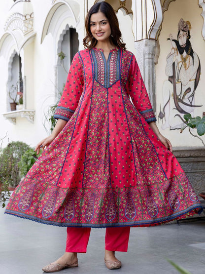 Women Ethnic Motifs Printed Regular Sequinned Pure Cotton Kurta with Trousers & With Dupatta
