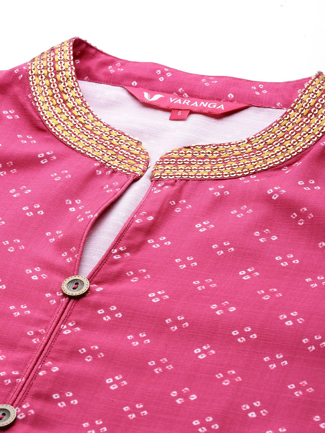 Dhiyona VA Women's Pink Bandhani Printed Sequinned Kurta with Trousers