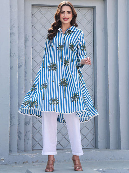 Dhiyona IE Printed Pure Cotton A-Line Tunic & Trousers Co-Ord Set